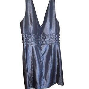 Gray Satin V-Neck Sleeveless Knee Length Solid Cocktail Dress Zip Size 14